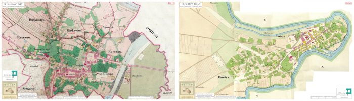 1849 cadastral map of Rzeszów and 1862 cadastral map of Husiatyn